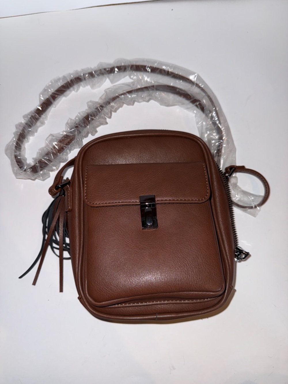 Men's Brown Leather-Look Crossbody Belt Bag with Front Lock